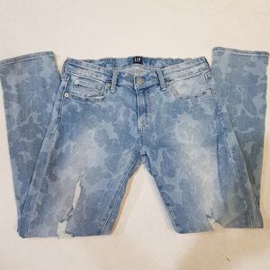 GAP Blue Flower Camo Distressed Regular Girlfriend Jeans